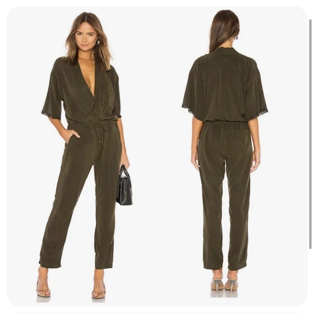 NSF Women’s Felina Kimono Sleeve Plunge Neck Jumpsuit Range Olive Green Size P